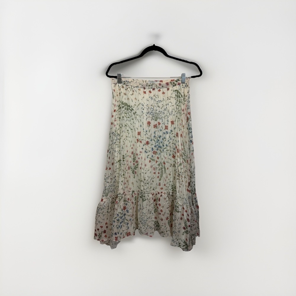 NWT Joie Womens Size 10 Noora Fluttery Midi Skirt With Metallic‎ Accents Pleated